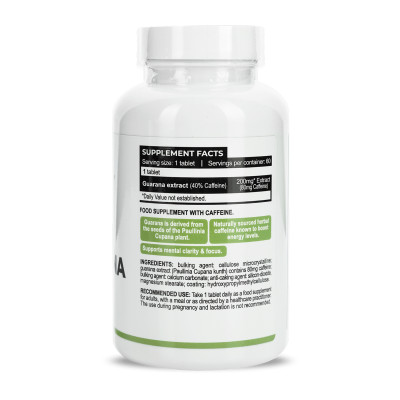 Guarana Extract 200mg with Caffeine 80mg - 60 tabs Guarana Extract 200mg with Caffeine 80mg - 60 tabs