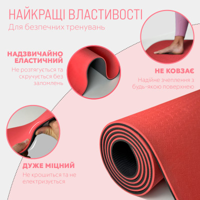 Килимок для йоги та фітнесу EasyFit TPE+TC 6 мм двошаровий червоний-чорний Килимок для йоги та фітнесу EasyFit TPE+TC 6 мм двошаровий червоний-чорний