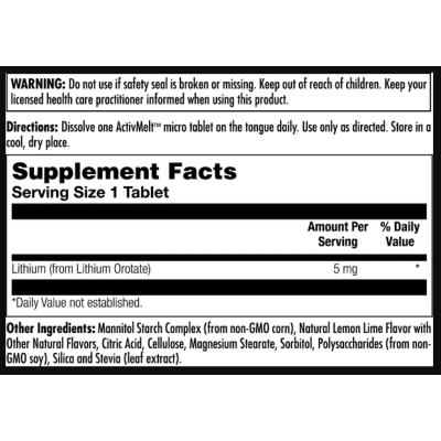 Lithium Orotate 5mg - 90 tabs Lemon Lime Lithium Orotate 5mg - 90 tabs Lemon Lime