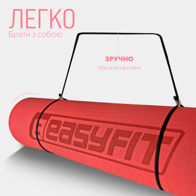 Килимок для йоги та фітнесу EasyFit TPE+TC 6 мм двошаровий червоний-чорний Килимок для йоги та фітнесу EasyFit TPE+TC 6 мм двошаровий червоний-чорний