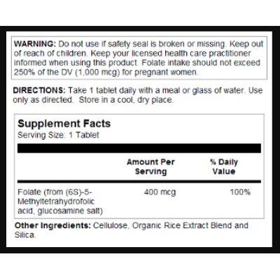 Methyl Folate 400mcg - 90 tabs Methyl Folate 400mcg - 90 tabs
