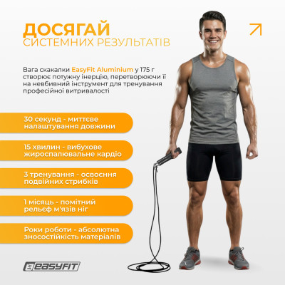Швидкісна скакалка EasyFit Aluminium зі сталевим тросом та алюмінієвими ручками чорна Швидкісна скакалка EasyFit Aluminium зі сталевим тросом та алюмінієвими ручками чорна