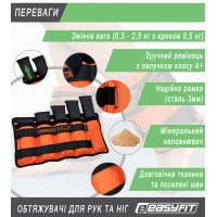 Обтяжувачі для ніг та рук EasyFit набірні чорно-помаранчеві 0,5-2,5 кг (пара) Обтяжувачі для ніг та рук EasyFit набірні чорно-помаранчеві 0,5-2,5 кг (пара)