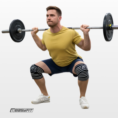 Бинт для присідань EasyFit фіксатор колінного суглоба (чорно-білий) Бинт для присідань EasyFit фіксатор колінного суглоба (чорно-білий)