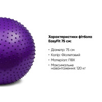 М'яч для фітнесу EasyFit 75 см фіолетовий (фітбол масажний) М'яч для фітнесу EasyFit 75 см фіолетовий (фітбол масажний)