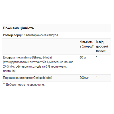 Ginkgo Biloba 60mg - 60vcaps Ginkgo Biloba 60mg - 60vcaps