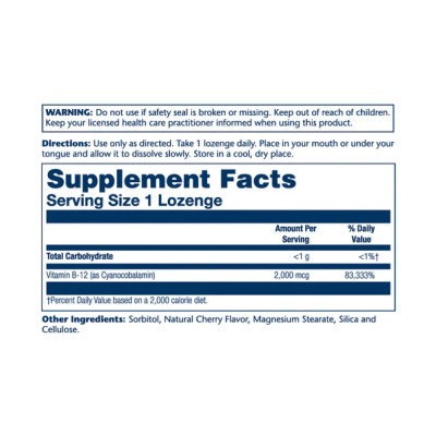 Vitamin B-12 2000mcg - 90 lozenges Natural Cherry Vitamin B-12 2000mcg - 90 lozenges Natural Cherry